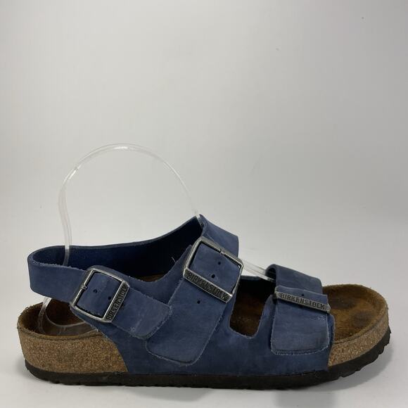 Birkenstock Milano Back Strap Sandals Womens Size 38 US 7-7.5 Oiled Leather Blue - Picture 1 of 9